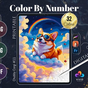 Corgi Coloring by Numbers for Adults Printable Paint by Numbers Digital Coloring Pages Procreate Coloring Color by Number Animals Coloring
