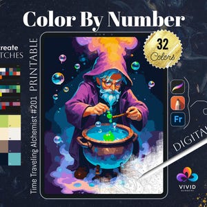 Time Traveling Alchemist Coloring by Number Paint by Numbers Digital Coloring Pages Procreate Coloring Color by Number Fantasy Coloring