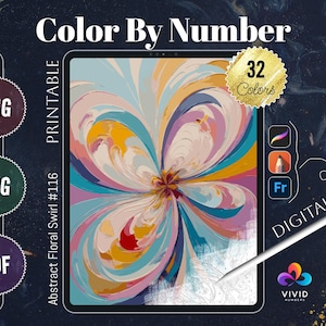 Abstract Floral Swirl Coloring by Number Paint by Numbers Digital Coloring Pages Procreate Coloring Color by Number Fantasy Coloring Pages