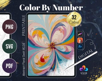Abstract Floral Swirl Coloring by Number Paint by Numbers Digital Coloring Pages Procreate Coloring Color by Number Fantasy Coloring Pages