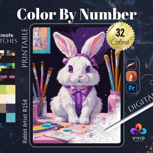 Rabbit Artist Color by Numbers Printable Paint by Numbers Digital Coloring Pages Procreate Coloring Color by Number Animal Coloring Pages