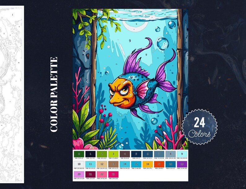 Angry Fish Coloring by Numbers Printable Paint by Numbers Digital ...