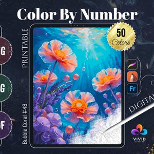 Bubble Coral Coloring by Number Printable Paint by Numbers Digital Coloring Pages Procreate Coloring Art Therapy Floral Coloring Pages