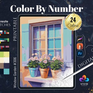 Window Garden Color by Numbers, Digital Paint by Numbers, Printable Coloring Pages, Procreate Coloring Book for Adults Simple Coloring