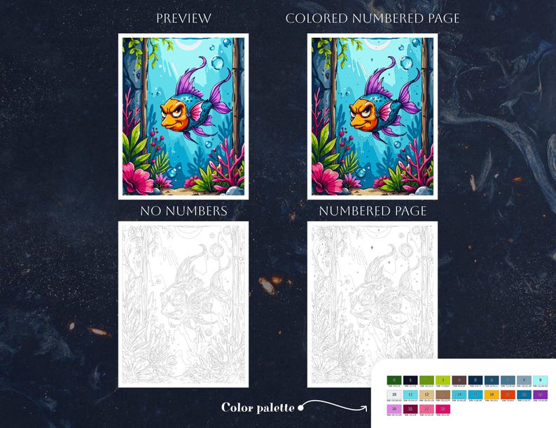 Angry Fish Coloring by Numbers Printable Paint by Numbers Digital ...