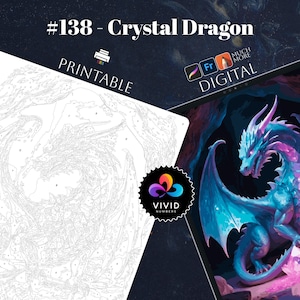 Crystal Dragon Coloring by Number Paint by Numbers Digital Coloring Pages Procreate Coloring Color by Number Fantasy Coloring Digital Pages