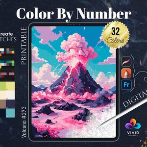 Volcano Color by Number Paint by Numbers Digital Coloring Pages Procreate Coloring Colour by Number Fantasy Coloring Pages Digital Art