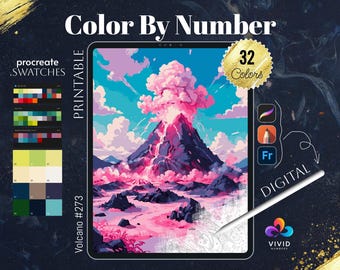 Volcano Color by Number Paint by Numbers Digital Coloring Pages Procreate Coloring Colour by Number Fantasy Coloring Pages Digital Art