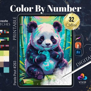 Panda Pout Color by Numbers for Adults Printable Paint by Numbers Digital Coloring Pages Procreate Colour by Number Animals Coloring Pages