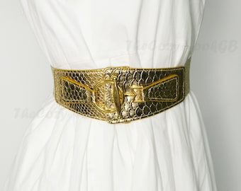 Cinturón elástico para mujer con hebilla dorada, cinturón vintage, elegante cinturón ancho dorado, cinturón ancho de piel auténtica personalizado, cinturón elástico, cinturón para mujer