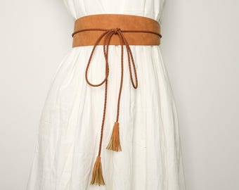 Cinturón de moda para mujer, cinturón vegano suave, cinturón bohemio, cinturón con borlas, cinturón marrón, cinturón ancho para mujer, regalo para el Día de la Madre