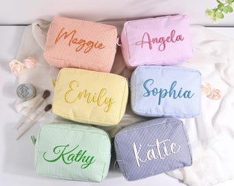 Personalized Embroidered Makeup Bag with Name, Custom Travel Makeup Bag, Bridesmaid Gift, Wedding Party Favors, Cosmetic Toiletry Bag