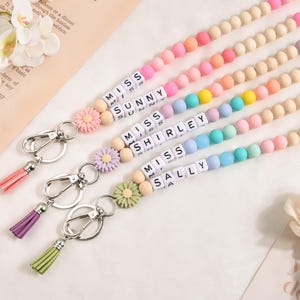 Personalized Teacher Lanyard, Custom Name Beaded Lanyard for Teacher Appreciation Week, End of Year Gift for Her, School Staff Gift