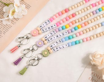 Personalized Teacher Lanyard, Custom Name Beaded Lanyard for Teacher Appreciation Week, End of Year Gift for Her, School Staff Gift
