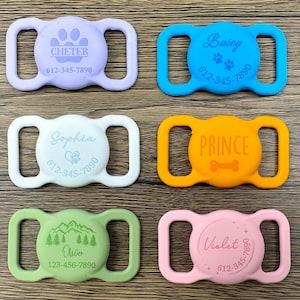 Silicone Slient Air Tag Case,Dog AirTag Collar Holder,Slide on Dog Name Tag,Custom AirTag Cat Collar,Engraved Air Tag Case for Pet Collar