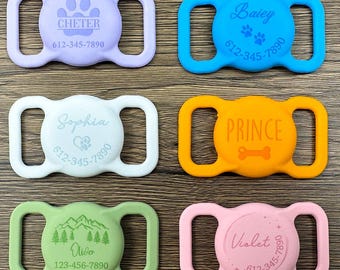 Silicone Slient Air Tag Case,Dog AirTag Collar Holder,Slide on Dog Name Tag,Custom AirTag Cat Collar,Engraved Air Tag Case for Pet Collar