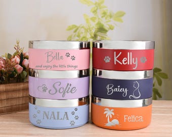 Personalized Dog/ Cat Feeding Bowls, Engraved Insulated Pet Bowl,  Gifts for Dog/Cat, Stainless Steel Pet Bowl with Name, Puppy Lovers Gift