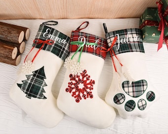 2026 Personalized Dog Paw Christmas Stocking with Custom Pet Name Embroidered, Festive Christmas Decoration, Fireplace Hanging Stockings
