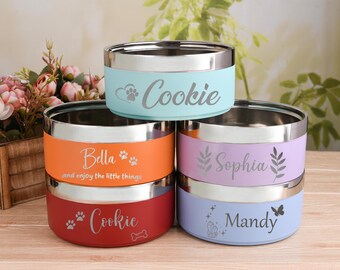 Engraved Stainless Steel Puppy Bowls, Custom Insulated Bowls for Dog/Cat, Personalized Feeding Bowls with Name, Pet Lover Gifts