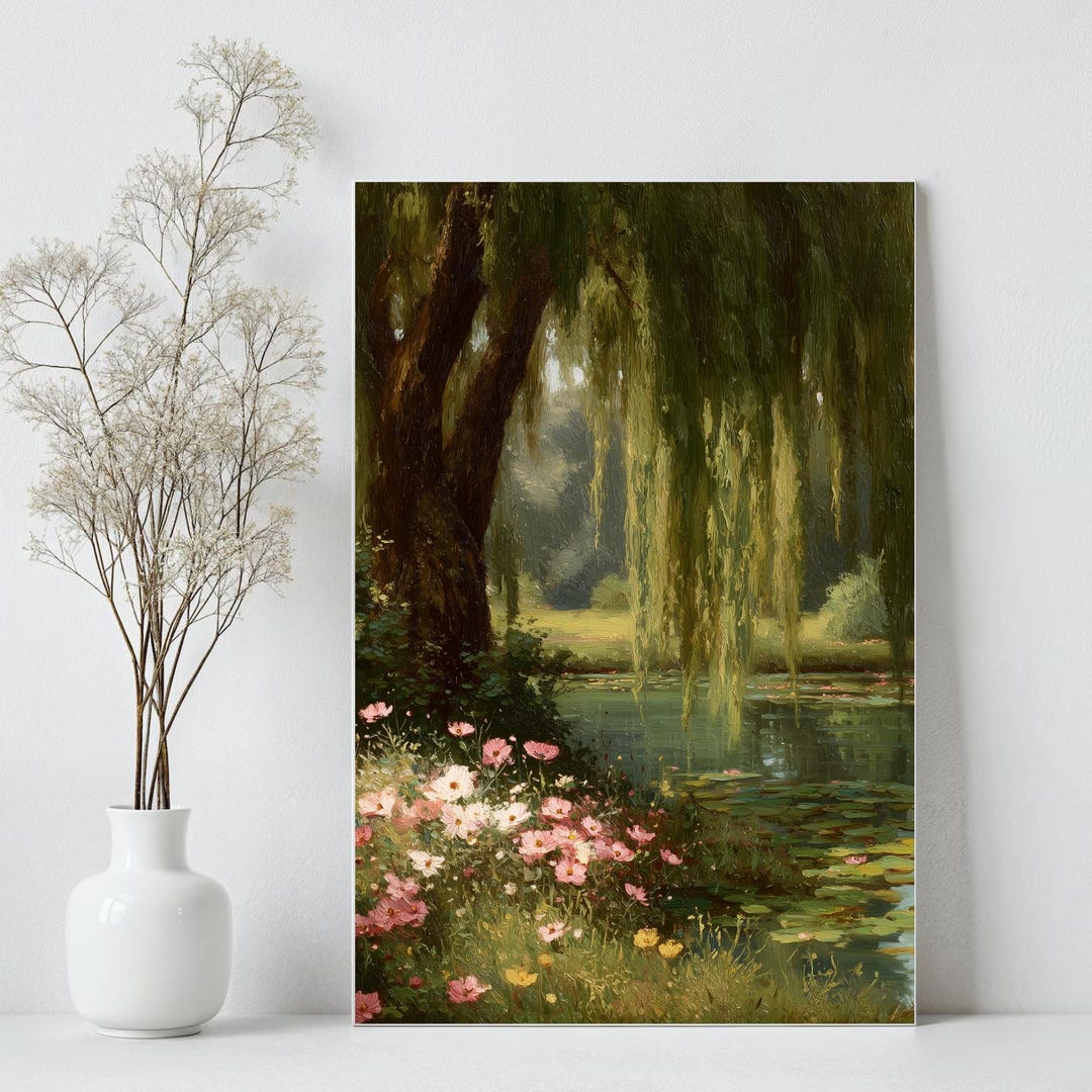 Vintage Weeping Willow Canvas Wall Art Monet Inspired Oil Painting ...