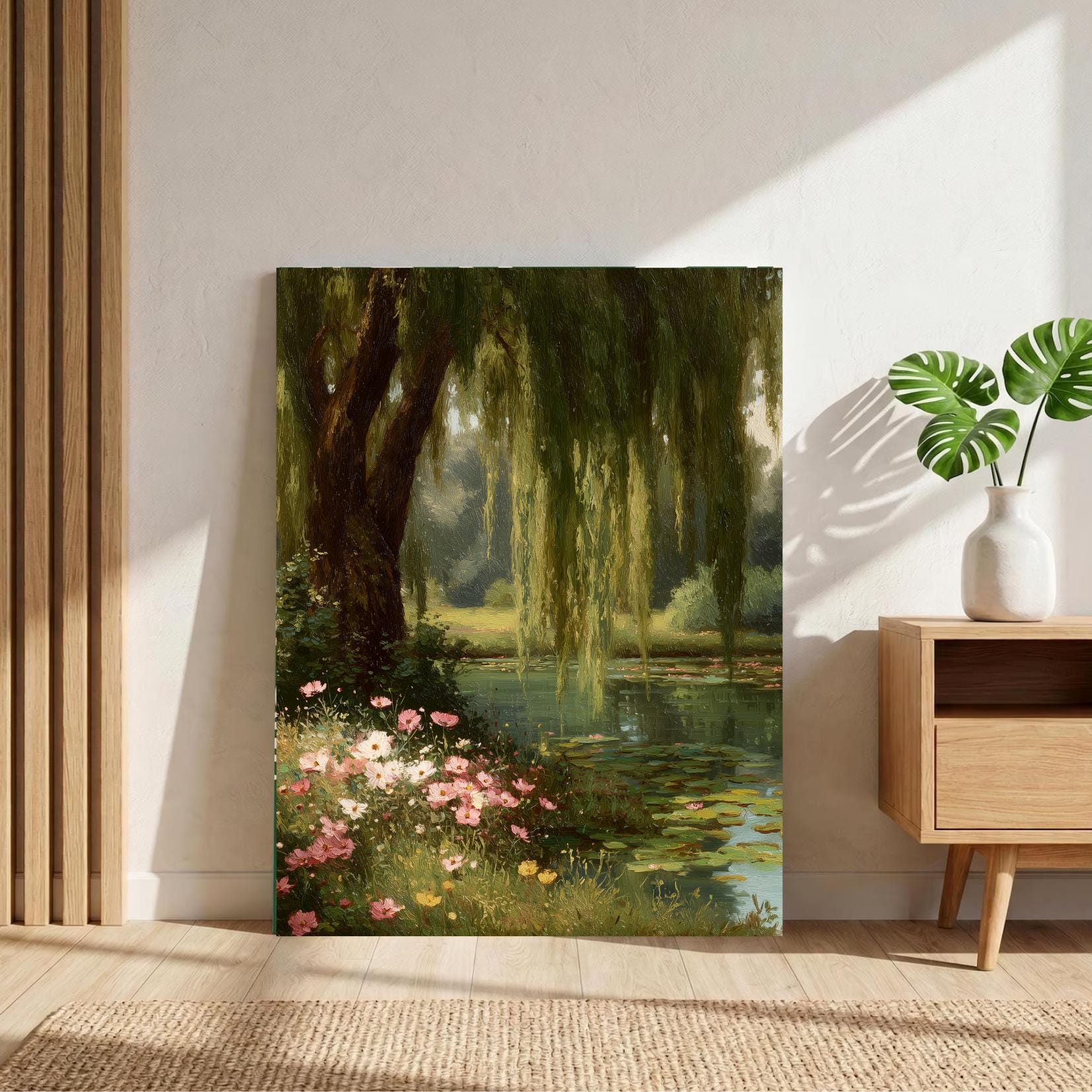 Vintage Weeping Willow Canvas Wall Art Monet Inspired Oil Painting ...