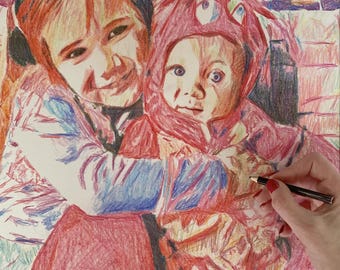 Dessin de portrait de famille personnalisé : pastel fait main