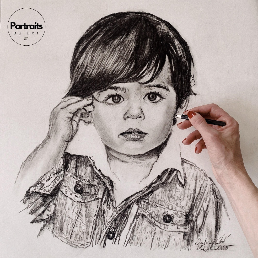 Custom Child Portrait Painting - Baby Portrait - Kids Family Charcoal ...