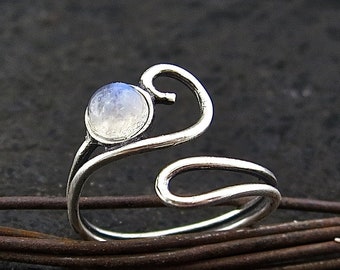 Moonstone ring, Adjustable Moonstone silver Ring for Women, Open wrap silver 925 ring