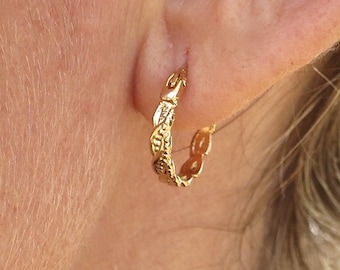 Small twisted gold hoop earrings for women and girls