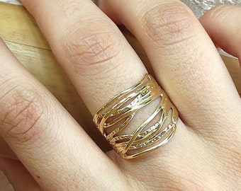 Gold Ring, Multi Band Ring, Chunky wide Ring