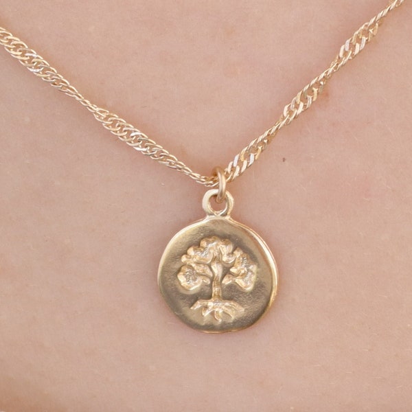 Tree of life solid 14k gold pendant necklace, 14k gold tiny family tree pendant