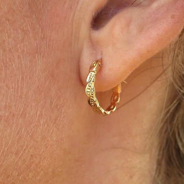 Small twisted gold huggie hoop earrings for women and girls