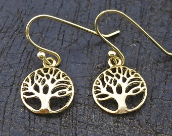 Tree of Life gold dangle earrings