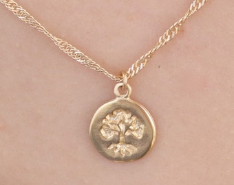 Tree of life necklace, Gold tiny family tree pendant