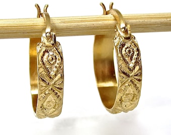 Textured 14k gold hoop earrings