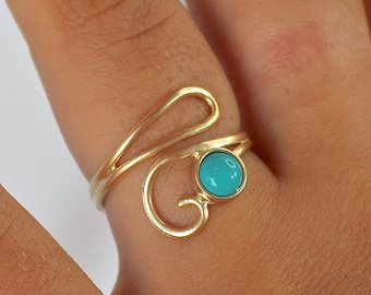 Gold Turquoise ring, 14K Turquoise ring, Solid 14K gold Ring, Adjustable Ring, Boho gold Ring, 14K Gold Rings for women Unique gold Ring