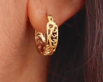 Filigranörhängen i guld för kvinnor, örhängen i 14 karat massivt guld
