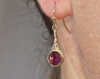 Garnet gold earrings, Red gold dangle earrings, Victorian earring