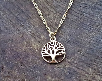 Tree of Life gold necklace pendant for Women, Small family tree gold necklace