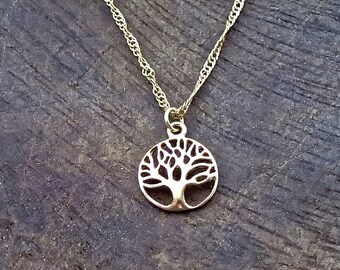 Tree of Life gold necklace pendant for Women, Small family tree gold necklace