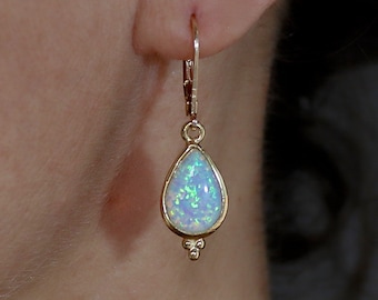 Gold Opal Tropfen Ohrhänger Ohrringe, Vintage Ohrringe, Weißer Opal Ohrhänger