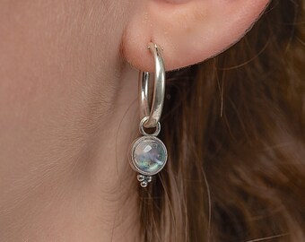 Moonstone earrings, Sterling silver 925 hoop dangle earrings