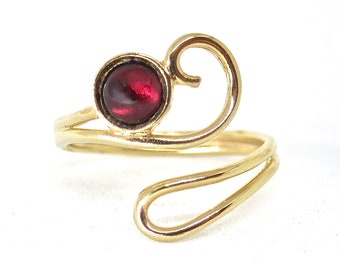 Garnet ring, Garnet gold adjustable ring, Red stone ring