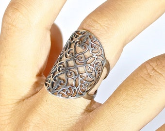 Long statement ring, Sterling silver 925 bold ring