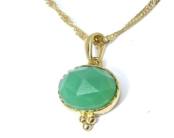 Jade necklace, Green stone solid 14k gold necklace pendant,