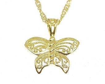 Butterfly necklace, Small filigree gold butterfly pendant necklace