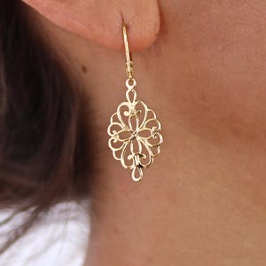 Solide 14k Gold filigrane baumeln Ohrringe, viktorianische Ohrringe