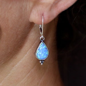 Blue Opal sterling silver drop dangle earring for woman, Unique earring, Vintage earrings, Boho earring