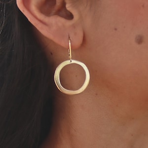 Solid 14k gold circle earrings, Open hoop earrings