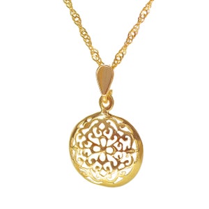 Solid 14k gold round Filigree necklace pendant